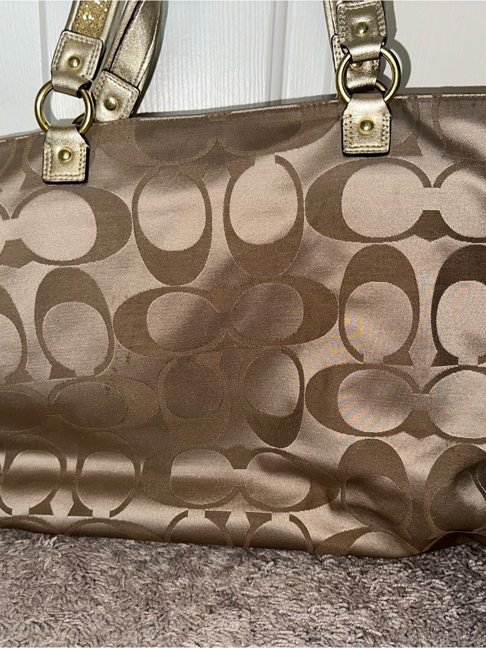 Coach Metallic Gold Signature Tote with Colorful Graphic Accents - Picture 3 of 6